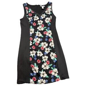 WHITE HOUSE BLACK MARKET Black Floral Sleeveless V-Neck Scuba Sheath Dress Sz 12